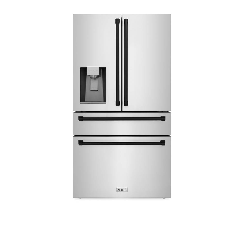 Z-Line 36'' Autograph Edition 21.6 cu. ft Freestanding French Door Refrigerator with Water and Ice Dispenser in Fingerprint Resistant Stainless Steel with Matte Black Accents (RFMZ-36-MB)
