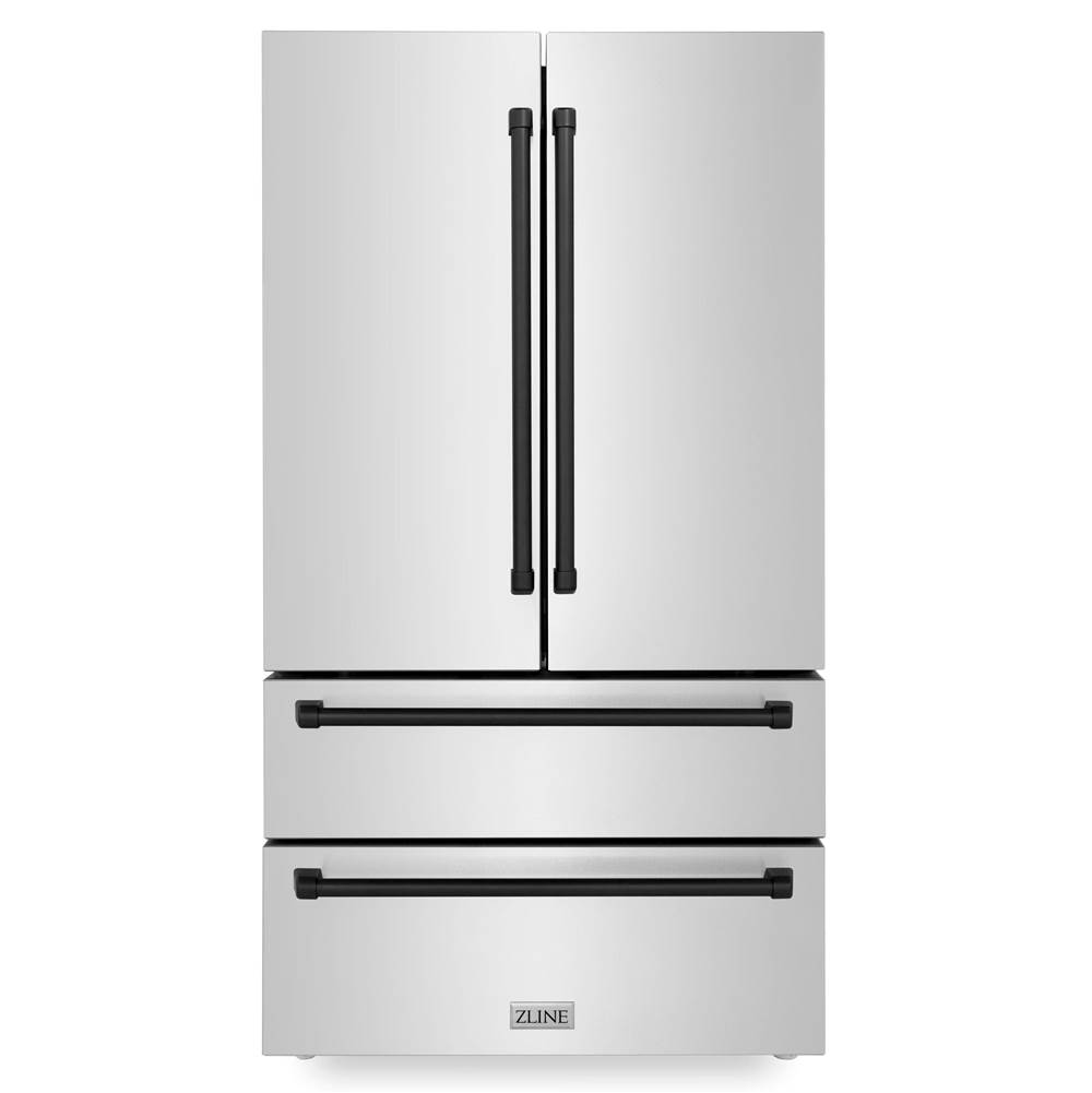 Z-Line 36'' Autograph Edition 22.5 cu. ft Freestanding French Door Refrigerator with Ice Maker in Fingerprint Resistant Stainless Steel with Matte Black Accents (RFMZ-36-MB)