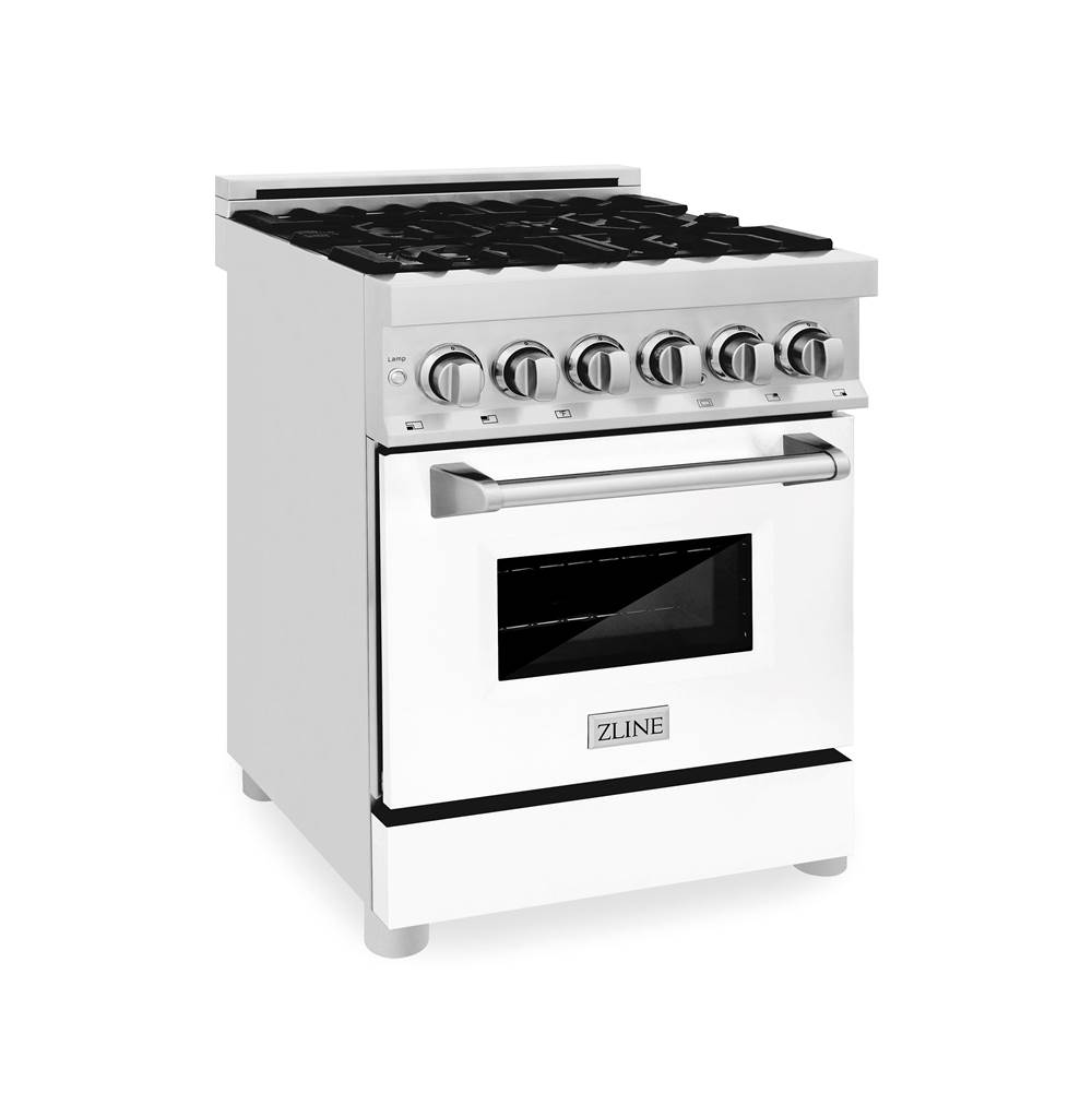 Z-Line 24'' 2.8 cu.' Dual Fuel Range with Gas Stove and Electric Oven in Stainless Steel and White Matte Door