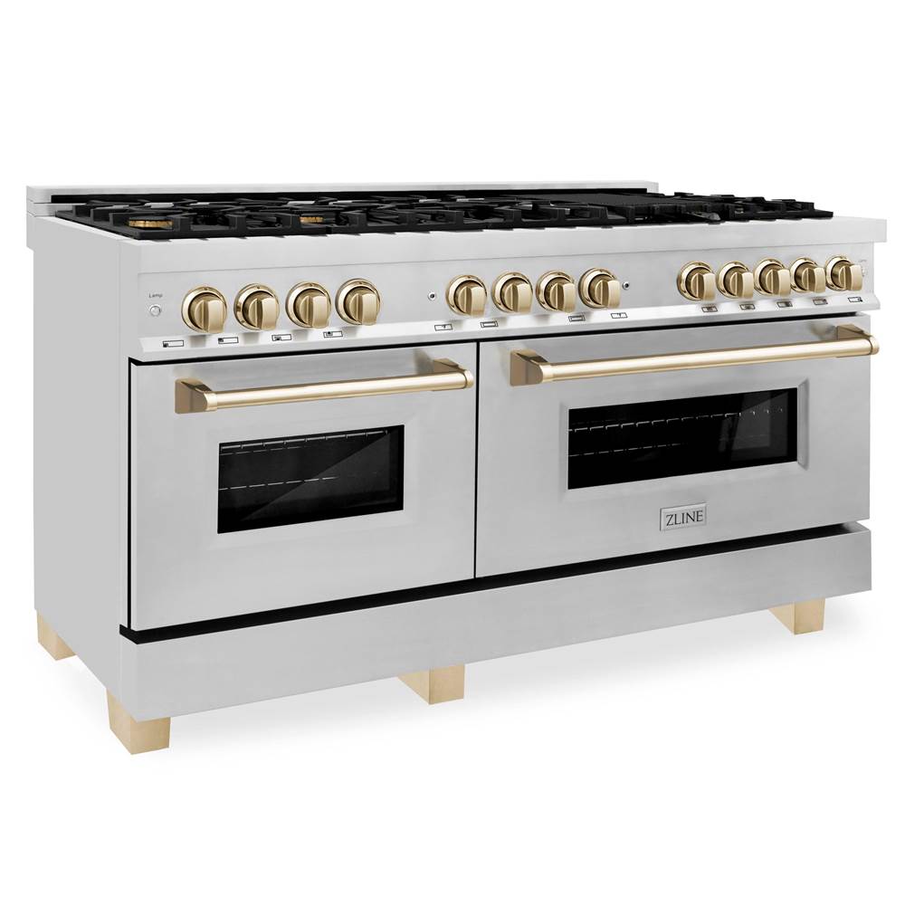 Z-Line Autograph Edition 60'' 7.4 cu.' Dual Fuel Range with Gas Stove and Electric Oven in Stainless Steel with Gold Accents