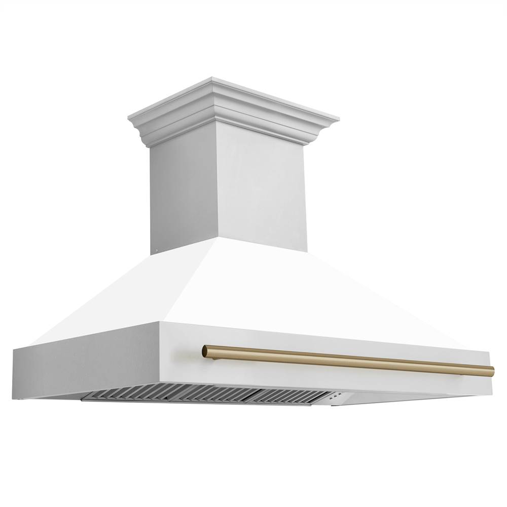 Z-Line 48'' Autograph Edition Stainless Steel Range Hood with White Matte Shell and Champagne Bronze Handle