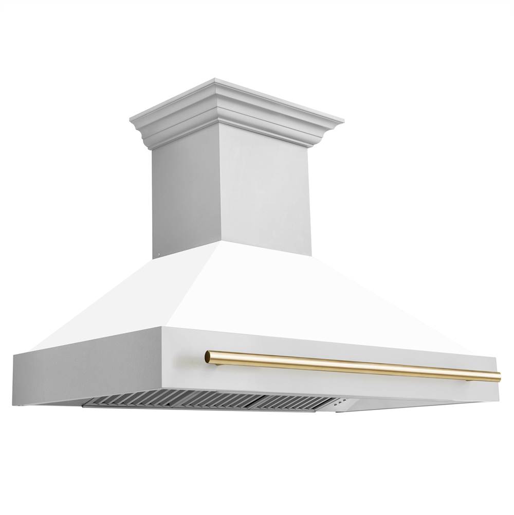 Z-Line 48'' Autograph Edition Stainless Steel Range Hood with White Matte Shell and Gold Handle