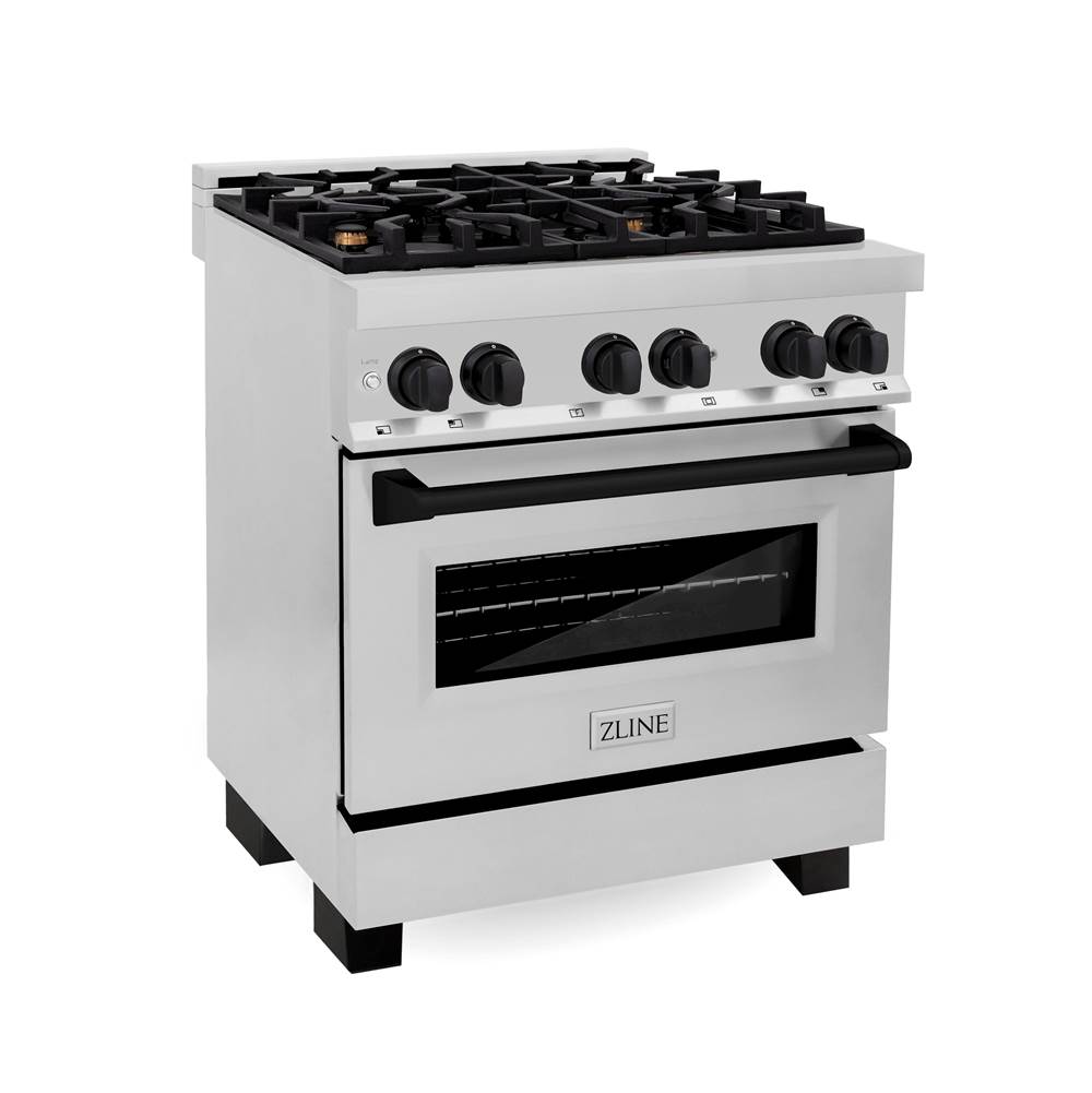 Z-Line Autograph Edition 30'' 4.0 cu.' Dual Fuel Range with Gas Stove and Electric Oven in Stainless Steel with Matte Black Accents