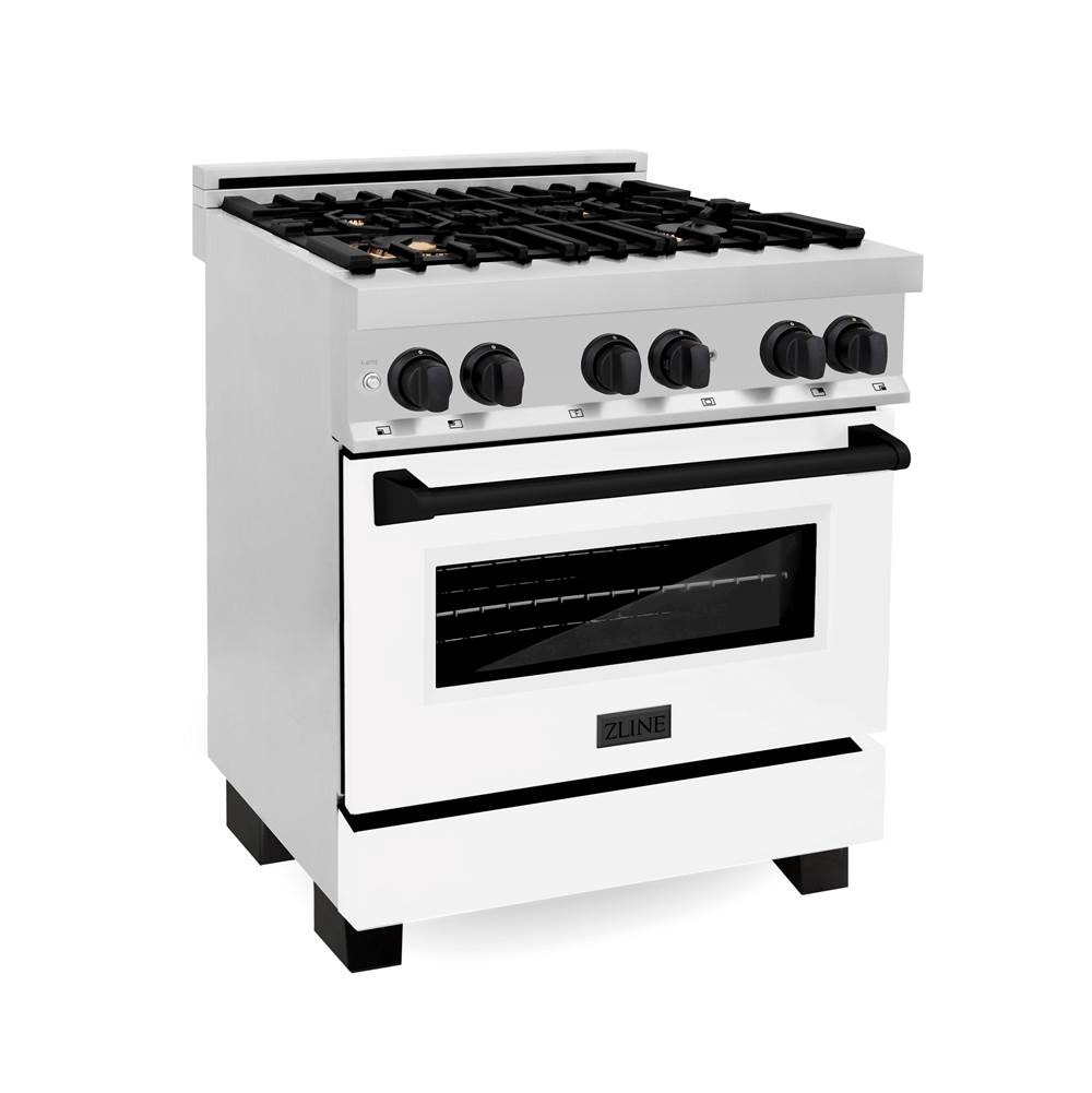 Z-Line Autograph Edition 30'' 4.0 cu.' Dual Fuel Range with Gas Stove and Electric Oven in Stainless Steel with WM Door and Matte Black Accents