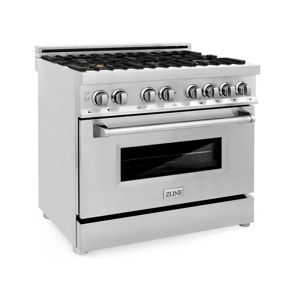 Z-Line 36'' Professional 4.6 cu.' 6 Gas Burner/Electric Oven Range in Stainless Steel with Brass Burners