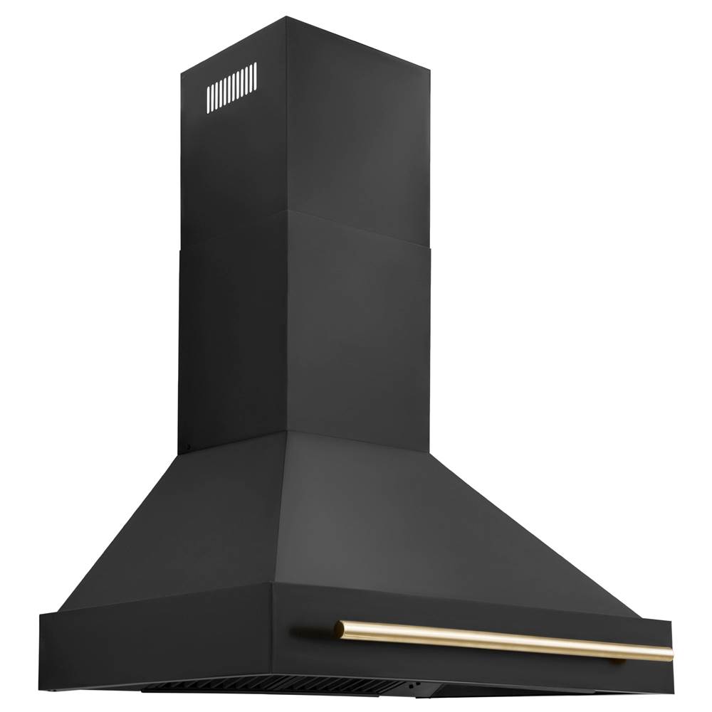 Z-Line 36'' Black Stainless Steel Range Hood with Gold Handle (BS655-36-G)